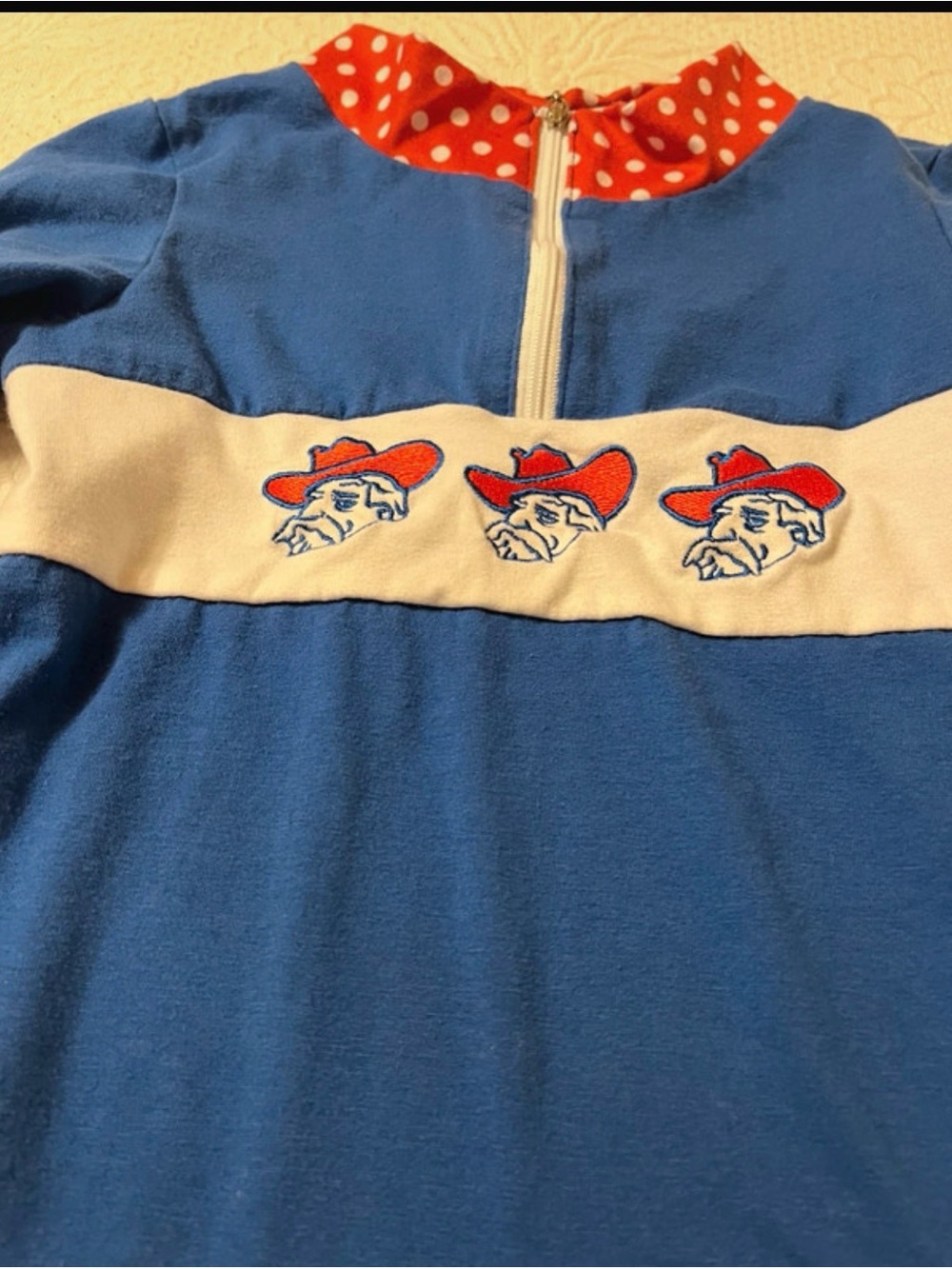 Blue Long-Sleeve Girls Tunic with Red Polka-Dot Trim - Picture 2 of 4